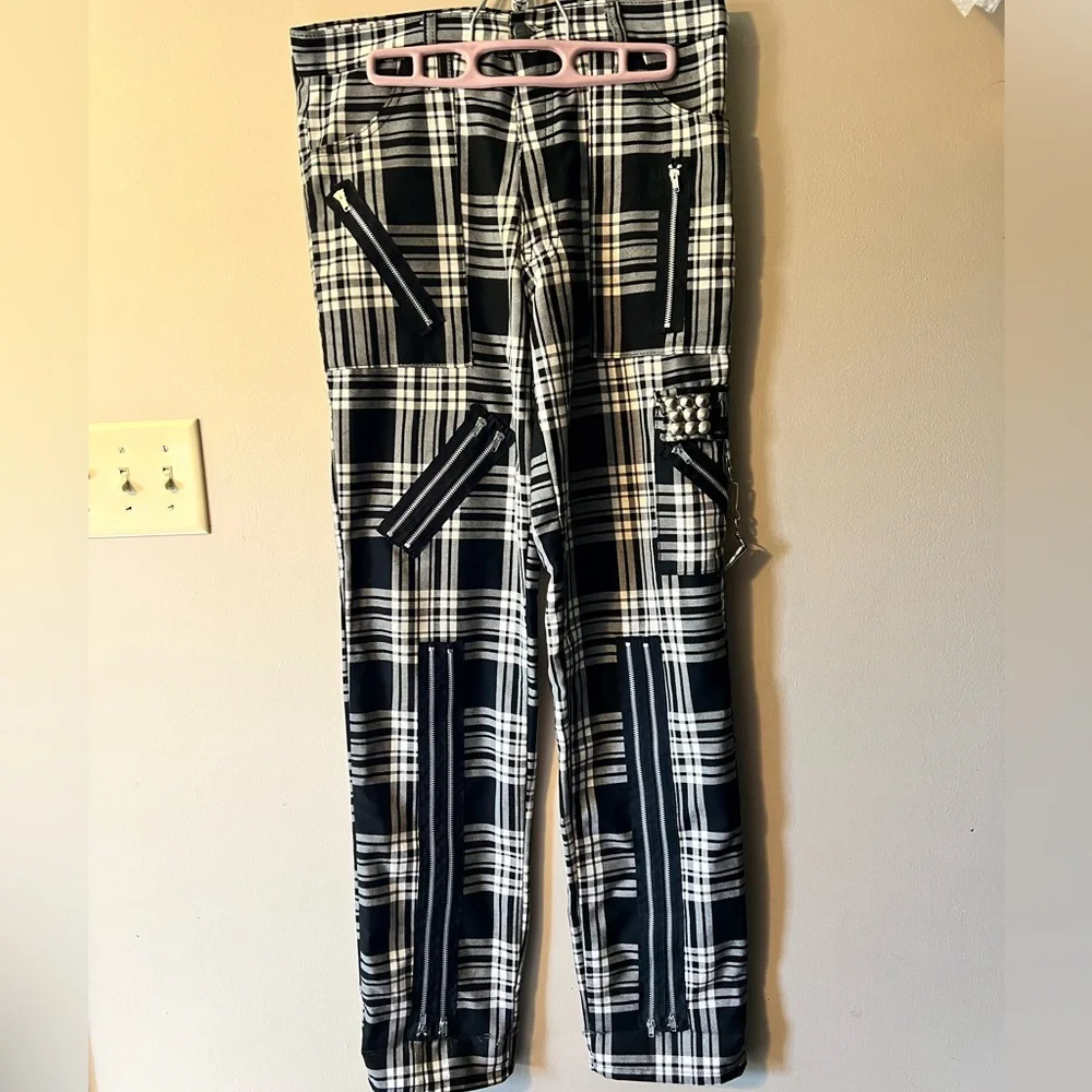 Tiger of London 32”x32” black and white plaid zip bondage pants. - Picture 3 of 10